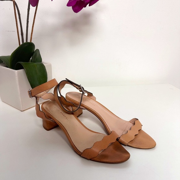 LOEFFLER RANDALL Leather Scalloped Block Heels - Picture 1 of 7